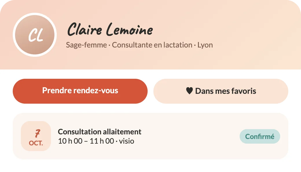 Fiche praticien gardée en favori, avec un rendez-vous confirmé