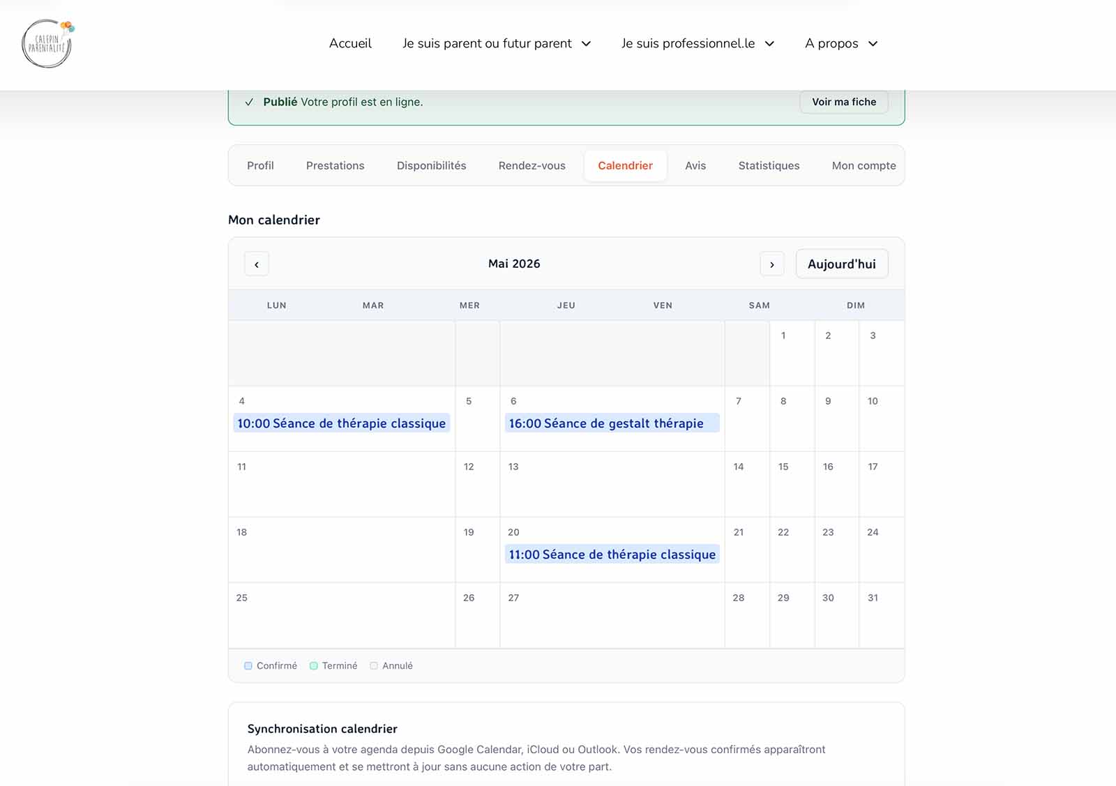 Agenda pour professionnels gratuit - Calepin parentalité 2026